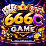 666C Game online gaming logo with casino cards, slot machine, poker chips, and gold 666C text